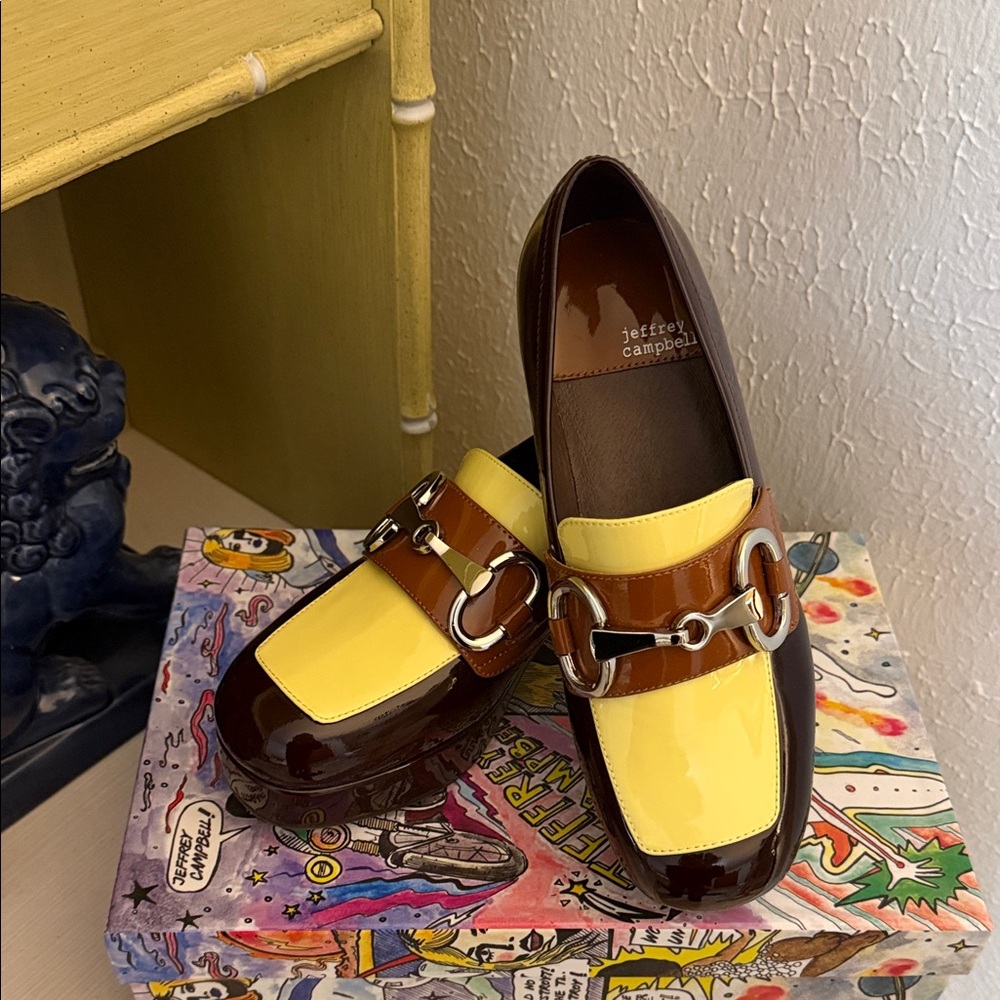 Jeffrey Campbell Two-Tone Yellow and Burgundy Loafers